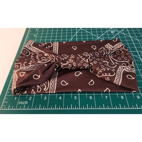 Brown Paisley Knit Headwrap Hairband Soft Stretchy Headband Fabric Unisex Sweatb - Picture 5 of 6